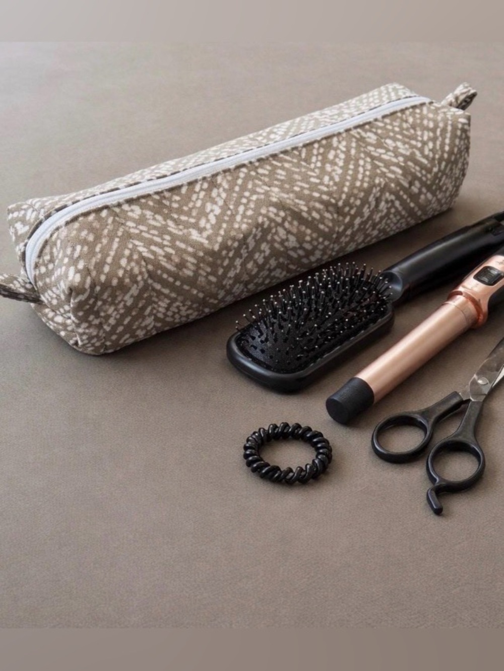 Neutral Chevron Hair Tool Bag with White Zipper